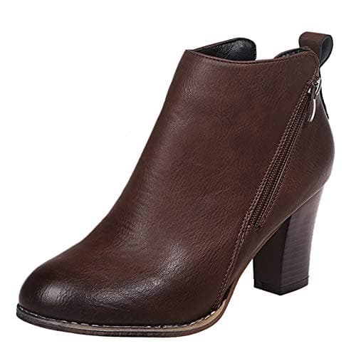 Image of BIISDOST Women's Chelsea Ankle Fashionable Bootie Elegant Outdoor Transition Boots Round Toe Leather Shoes Retro Short Boots, brown, 4 UK