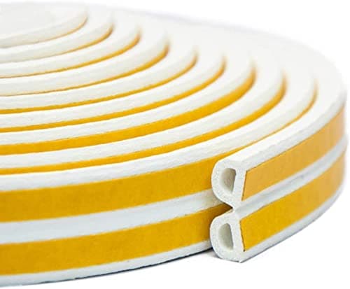 Image of Draught Excluder Tape for Door Window Self-Adhesive Foam Sealing Strip Type D Against Cold Draught/Soundproof/Waterproof/Dustproof, 3M x 2 Seals Total 6M White