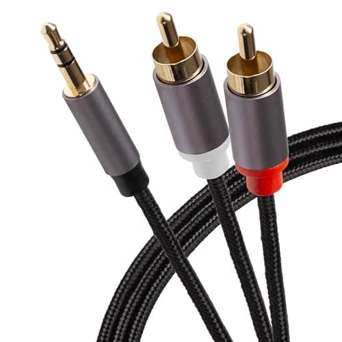 Image of Maplin Pro 3.5mm Aux Stereo 3 Pole TRS Jack Plug to Twin RCA Phono Cable Braided 5m