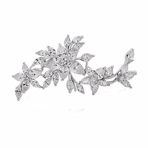 Image of GULICX White Gold Plated Zircon Flower Blossom Diamante Brooch Badge Pin Wedding for Women
