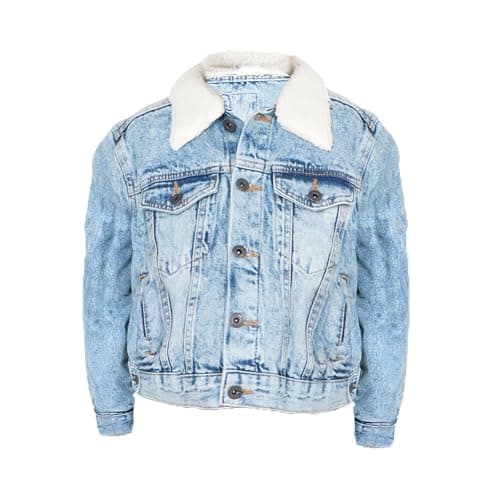 Image of NOROZE Boy’s Trucker Denim Jacket Detachable Sherpa Collar Washed Denim Classic Western Style Jean Coat (9-10 Years, Light Blue)