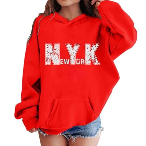 Image of Hoodie Children Girls Sports Shirt Boys Girls Casual Hoodie Pullover Hoodie with Pocket Suitable for Teenage Girls Boys Sweat Jacket Girls, red, 5-6 Years