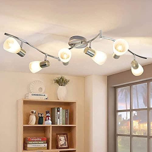 Image of Depuley 6 Way Rotatable Ceiling Spotlight,Nickel Matt Metal Spot Light Bar, Adjustable Kitchen Light with Glass Lampshades, Ceiling light for Kitchen, Livingroom, Bedroom, E14 Bulb Base(Without bulbs)