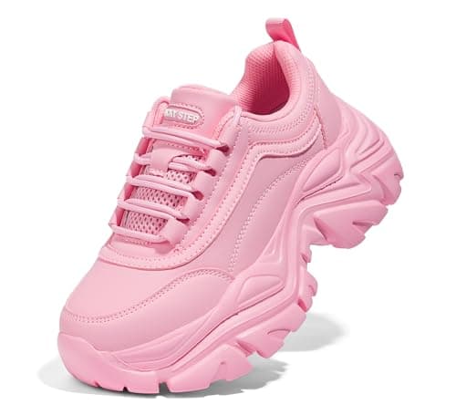 Image of LUCKY STEP Women Chunky Sneakers Fashion Platform Leather Casual Dad Shoes Comfortable Wedge Walking Sport Sneakers (Pink, 11US-42EU-9UK)