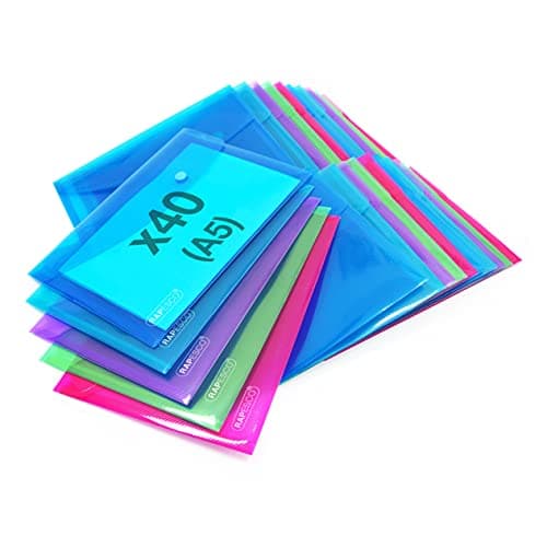 Image of Rapesco 1680 ECO Recycled Popper Wallets, A5, Assorted Bright Transparent Colours, Pack of 40