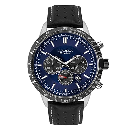 Image of Sekonda Men's Chronograph Watch, Blue dial with Black Leather Strap 1971
