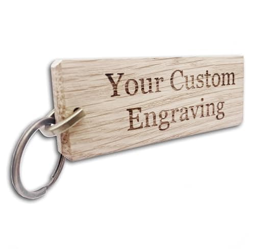 Image of UKHobbyStore Handmade Personalised Chunky Rustic Oak Wooden Keyring with Custom Engraving for Hotel, Rooms, Shed, B&B, Offices, Workshop, Mancave, Names, Bar, Business, Studio, Car etc (Large)