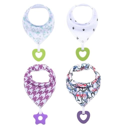 Image of Oaygat 4 Pcs Baby Bibs Newborn Toddler Bandana Teething Bib Baby Bibs Super Soft and Absorbent Drool Bibs with Teether Teething Infant Bib for Boys Girls Unisex Infant Toddlers