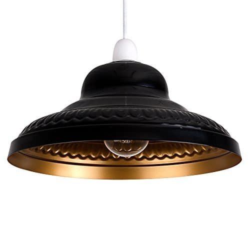 Image of MiniSun | Retro Style Gloss Black and Gold Metal Ceiling Pendant Lamp Shade | Pendant Lights, Home Décor & Improvement Essential | 28cm Shade Width