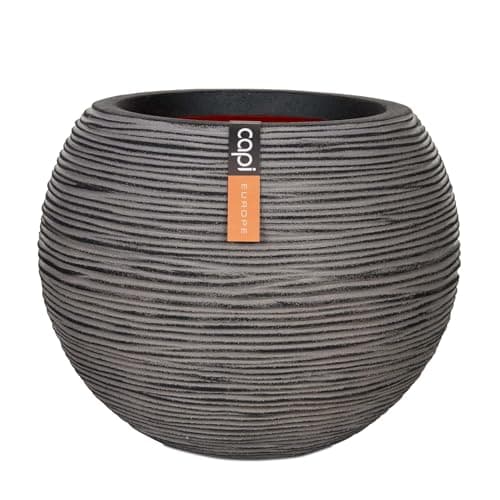 Image of CAPI EUROPE - Vase ball Rib NL - 62x48 - Anthracite - Opening Ø40 - Pot for indoor and outdoor use - Shatterproof - 100% recyclable - KOFZ271