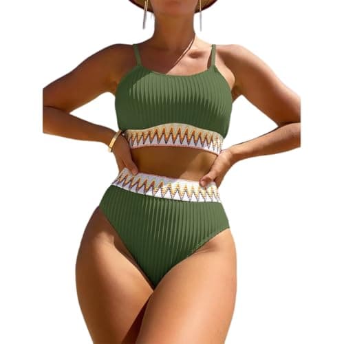 Image of Split Suspender Swim Two-piece Multi-Colored Swimsuit Women's Bikini Outside(Army Green,as8,Alpha,m,Regular,Regular)