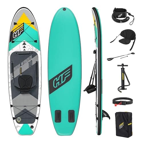 Image of Bestway Hydro-Force Inflatable Stand Up Paddle Board | Complete Set with Kayak Conversion Kit with Hand Pump, Backpack, Leash, Fin, Paddle, 10FT, Aqua Wander