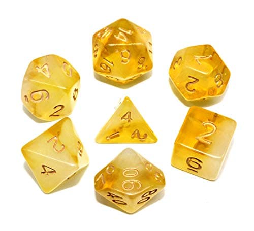 Image of DND Dice Set Yellow & Milky RPG Polyhedral Dice Fit Dungeons and Dragons(D&D) Pathfinder MTG Tabletop Role Playing Game Translucent 7-Die Dice Set