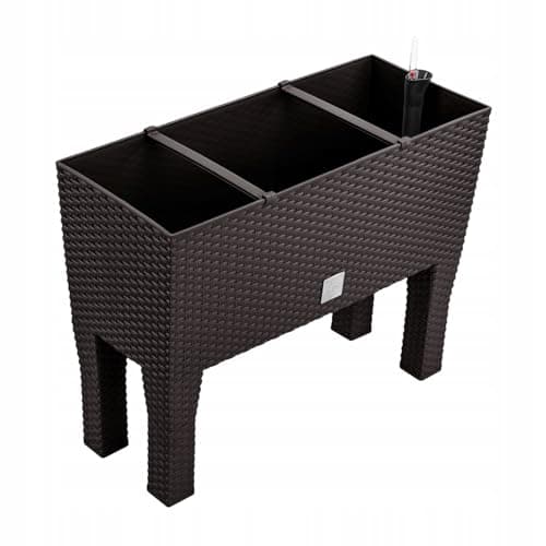 Image of B2C Raised Planter Plant Pot On Legs Rattan Large Look Texture White Anthracite Flower Box 60cm 80cm Home Growing Garden Decoration (Umber, L 60cm x H 46cm)