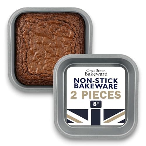 Image of Samuel Groves 8" (20cm) Non Stick Twin Pack Square Sandwich Brownie Tin, Cake Tin, Cake Tins, Cake Trays for Baking, Baking Tins Non Stick, 20cm Square Cake Tin Made in England (8" Twin Pack)