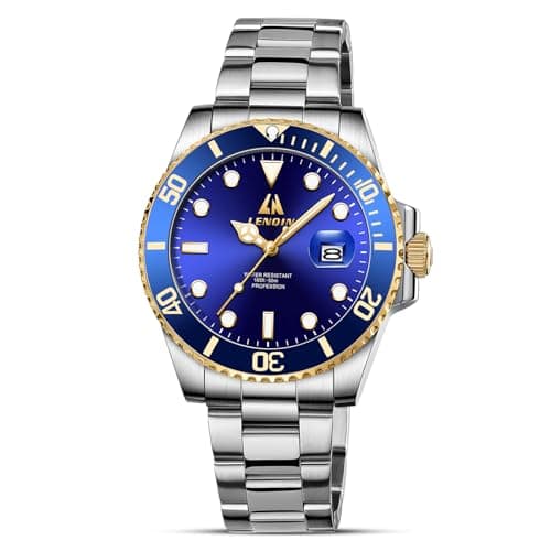 Image of LN LENQIN Mens Watches Stainless Steel Analogue Quartz Minimalist Luxury Waterproof Men's Wrist Watches Metal Casual Business Dress Watch for Men (LN-0341A-Gold Blue)
