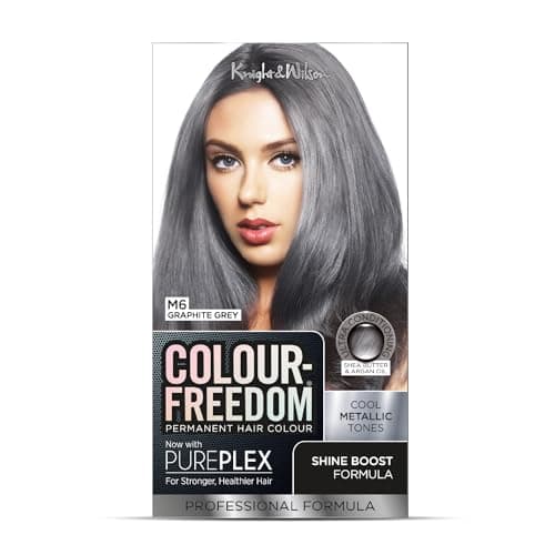 Image of Colour Freedom Metallic Graphite Grey Permanent Hair Dye with PurePlex. Ultra Glossy Conditioning Hair Colour. 100% grey coverage. By Knight & Wilson.