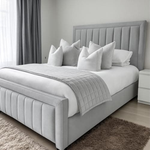 Image of Bespoke Chesterfield Plush Velvet Monnaco Pannel Bed - Mattress/Gas Lift Options - UK Made - Double/King/Super King (Silver Plush, Double 4ft6 Bed Frame)