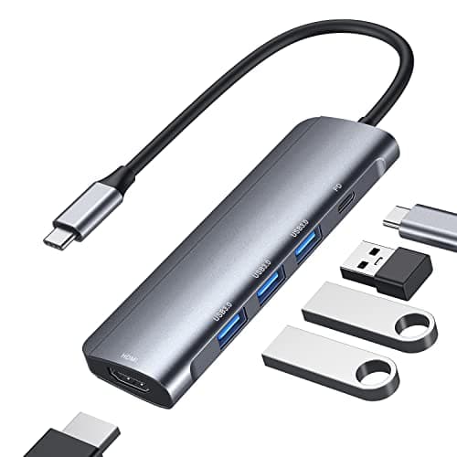 Image of ABLEWE 5 in 1 Aluminum USB C to HDMI 4K Adapter with 3 USB 3.0 Ports, 87W Power Delivery (PD) for MacBook Pro 2017/2018, XPS and More USB C Devices