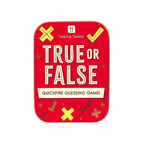 Image of Talking Tables True or False Family Travel Game – Pocket Size Fun Quiz for Kids and Adults, Quickfire General Knowledge Guessing Challenge, Ideal, Secret Santa, Sturdy Gift Tin