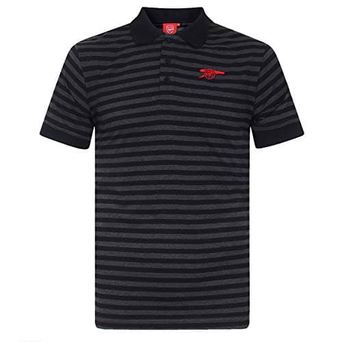 Image of Arsenal FC Official Football Gift Mens Striped Polo Shirt Black Grey Marl XL