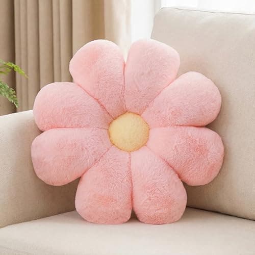 Image of Aryan Pink Flower Floor Cushion, Cute Daisy Throw Pillows Preppy Stuff for Girls Bed Bedroom Room Decor Sofa Couch Aesthetic 38cm (Pink)