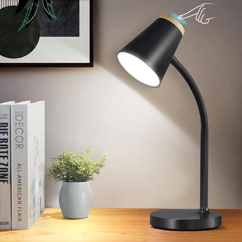 Image of GyroVu Led Desk Lamp, Touch Dimmable Reading Lamp for Dorm Office Home, Flexible Gooseneck Table Lamp for Studying Bedside Bedroom Nightstand Black
