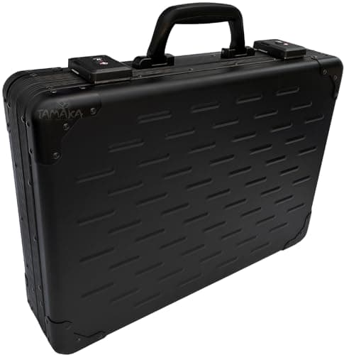 Image of TAMAKA® Premium Solid Aluminium Executive Laptop Padded Briefcase Hard Metal Attache Case TSA Approved Combination Lock Carbon Black for Men Women - 12-17.5"