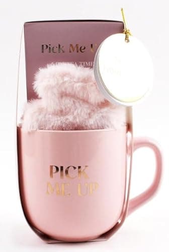 Image of Pick Me Up Gift Set for Women, Pink Ceramic Mug, Fluffy Socks, Scented Candle, Self Care Pamper Hamper, Birthday Present, Sister, Best Friend, Wife, Mum, Girlfriend