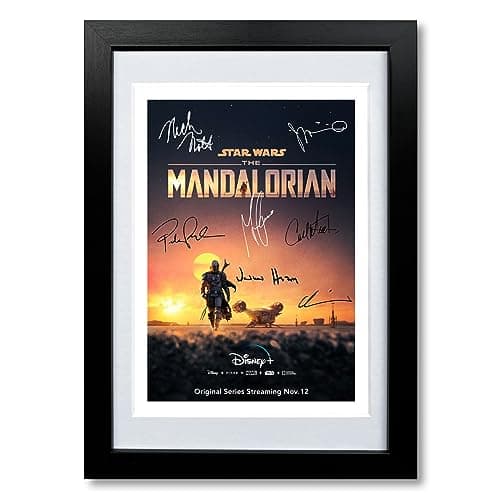 Image of The Mandalorian Season 2 Cast Signed Autograph A4 Poster Photo TV Show Series Framed Memorabilia Gift Star Wars (A4 Black Framed & Mounted)