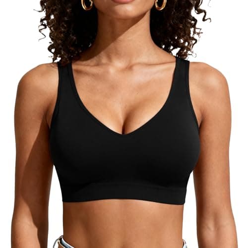 Image of LEHEEYWT Women's Sports Bras, Wireless Padded Sports Bra with Cross Back Straps, Comfort Bra Bralettes for Women Ladies Yoga Pilates Gym Running (UK, Alpha, L, Regular, Regular, Black)