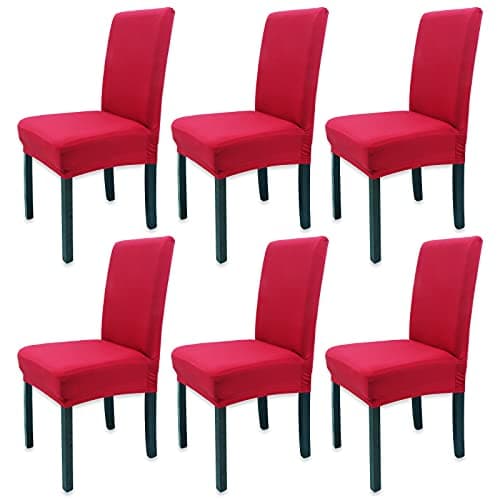 Image of Leeyunbee Set of 6 Dining Chair Covers, Modern Elastic Stretch Chair Protector, Removable Washable Kitchen Chair Seat Cover for Hotel, Restaurant, Wedding, Dining Room, Banquet, Ceremony (Red)