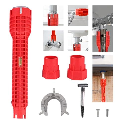 Image of 8 in 1 Faucet Wrench Tool, Water Pipe Wrench with Comfortable Grip, Tap Spanner for Tight Space, Multi-Functional Tap Spanner Set for Sink, Bathroom and Kitchen Plumbing Repair