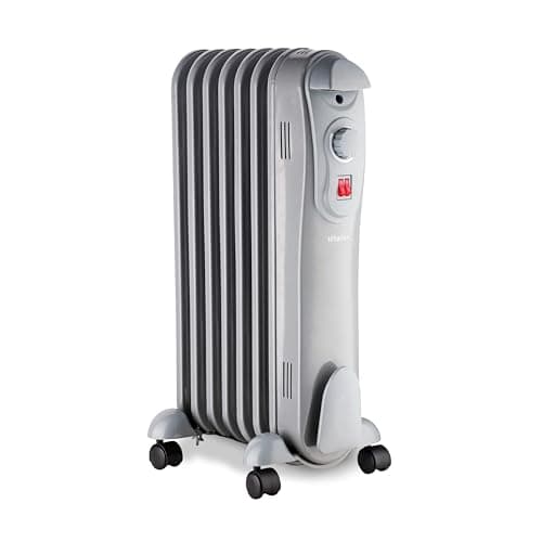 Image of Schallen Portable Electric Slim Oil Filled Radiator Heater for Home and Office Use with Adjustable Temperature Thermostat, 3 Heat Settings & Safety Cut Off (Grey, 1500W | 7 Fin)