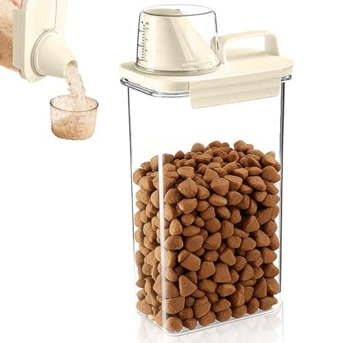 Image of ECVUKQ Dog Food Storage Container, 2300ML Pet Food Storage Container Airtight Dogs Treat Jar Leakproof Cat Treat Dog Biscuit Bin with Measuring Cup and Pour Spout (Beige)