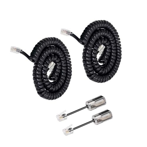 Image of Uvital Telephone Handset Cord Detanglers, 2 Pack Landline Handset Cord Cable 3M Uncoiled(0.6M Coiled) and 2 Pack Anti-Tangle Untangler 360 Degree Rotating Swivel Cords(Black)