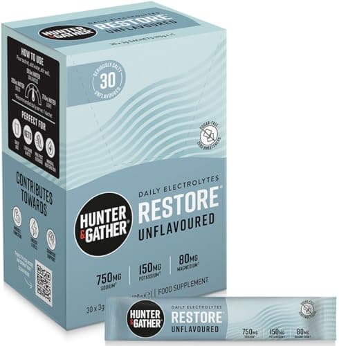 Image of Hunter & Gather Restore Electrolytes Sachets x 30 I No Added Sugar or Artificial Sweeteners I 100% Natural Hydration I Optimal Mineral Ratio with Pink Himalayan Salt I Keto I with Natural Monk Fruit