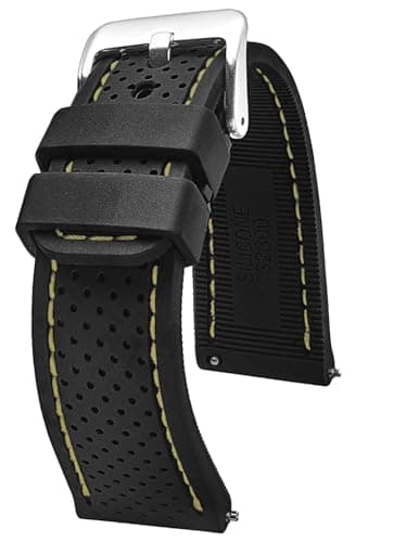 Image of STUNNING SELECTION ALPINE Premium Quality Sporty Silicone Waterproof Watch Band with quick release - Soft Rubber Watch Strap - Assroted Colors - 20 mm, 22 mm and 24 mm (22MM, BLACK-YELLOW)