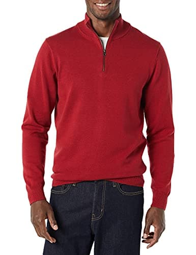 Image of Amazon Essentials Men's 100% Cotton Quarter-Zip Jumper, Red, XS