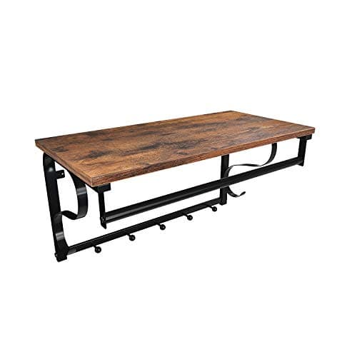 Image of VASAGLE Industrial Wall Mounted Coat Rack with Shelf, 5 Hooks, Hanging Bar, for Hallway, Bathroom, Living Room, Rustic Brown and Black LCR11BX
