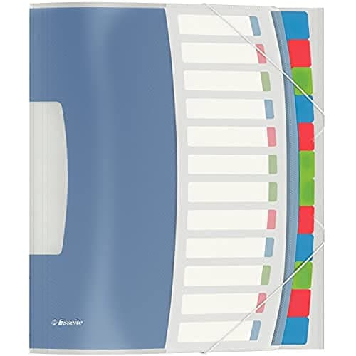 Image of Esselte A4 Divider Book, Translucent, Integrated Index with 12 Compartments, Holds Up to 200 Sheets, Elastic Closure, White, VIVIDA Range, 624030