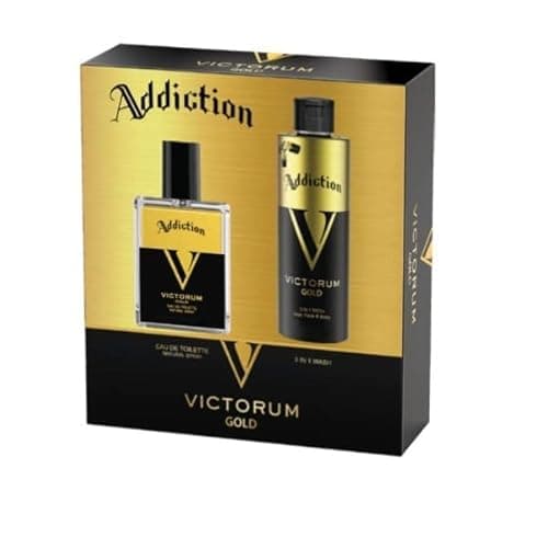 Image of Addiction Victorum Gold Men's Luxury Fragrance Gift Set, EDT and Body Spray, 200ml, Long Lasting, Modern Masculine Design
