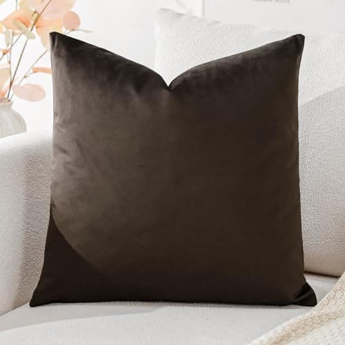 Image of Artscope Luxury Velvet Cushion Covers Decorative Square Pillowcases Soft Solid Cushion Cases for Couch Sofa Bedroom Home Decor 45x45cm Chocolate Brown