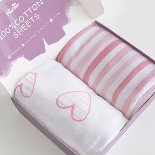 Image of Bassinet Sheets Compatible with 4moms Mamaroo Sleep Bassinet, 2 Pack, 100% Jersey Knit Cotton Sheets, Breathable and Heavenly Soft, Pink Print for Baby Girl