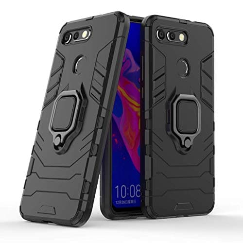Image of MRSTER Honor View 20 Case, Heavy Duty Armor Dual Layer Shock Resistant Hybrid Protective Case Cover with Ring Holder Kickstand for Huawei Honor View 20. HB Black