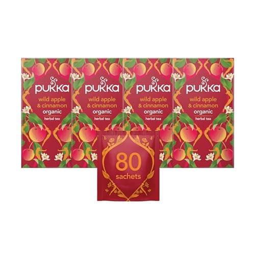 Image of Pukka Herbs | Wild Apple and Cinnamon Organic Herbal Tea Box | Infusion With Ginger, Orange and Cardamom | Perfect For Bright Energy | Caffeine Free | 4 Packs | 80 Plant Based Biodegradable Tea Bags