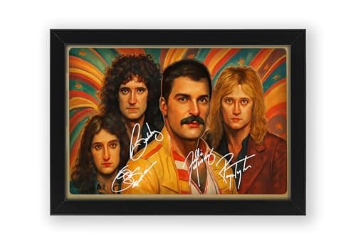 Image of Queen Band Retro Styled Signed Poster Print - Limited Edition Autograph Fan Gift – Collectible Memorabilia Wall Art Merchandise (Framed A3 (30x40cm))