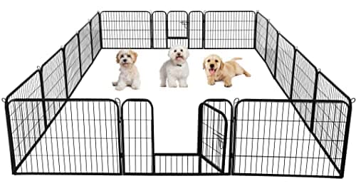 Image of costoffs Extra Large Pet Playpen 16 Panel Foldable Puppy Dog Pen for Small Animals Metal Exercise Fence Run Cage 60cm High Black