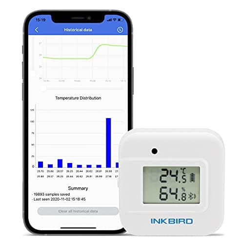 Image of Inkbird Wireless Thermometer Hygrometer Bluetooth Humidity Temperature Sensor IBS-TH2 PLUS with External Temperature Probe for Greenhouse freezer Room Reptiles Cigar Wine