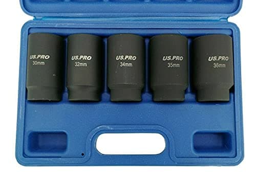 Image of US Pro 5pc Impact Socket Set - Thin Wall, 12 Point, 30 32 34 35 36mm Hub Nut Sockets B1431